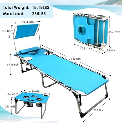 Outdoor Tanning Chair with Sun Canopy Shade & Face Hole, Folding Lounge C...