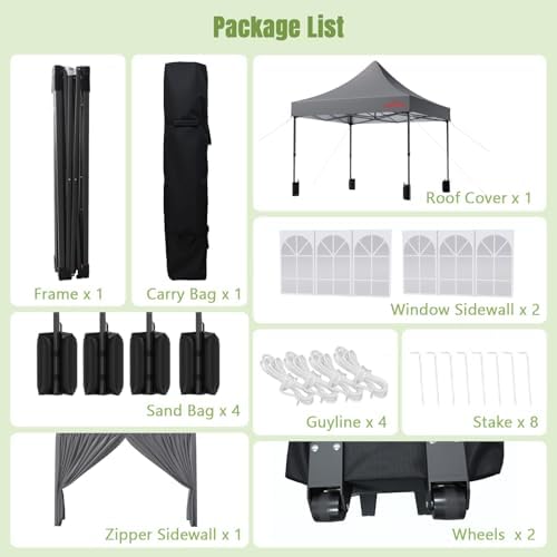10x10 Heavy Duty Commercial Pop Up Canopy with Sidewalls, Grey