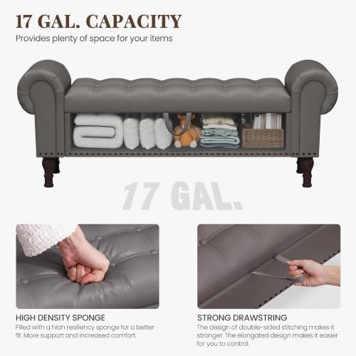 YOUDENOVA 60" Ottoman with Storage, Upholstered Storage Ottoman Bench wi...