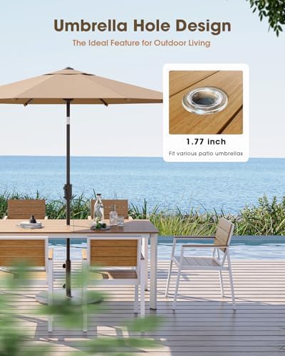 Outdoor Dining Set for 6, Aluminum Patio HDPS Outdooor Table and Chairs Set w...