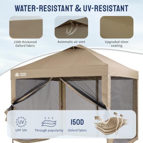 CROWN SHADES Gazebo 10x10 Pop Up Canopy with Mosquito Netting, Beige