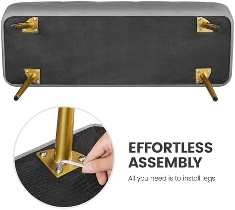 Yaheetech Storage Ottoman Bench for Bedroom, Velvet End of Bed Bench, Gray
