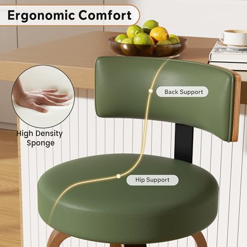 Swivel Bar Stools Set of 2, 26" Faux Leather Upholstered Counter Height ...
