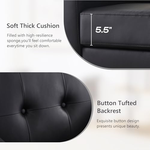 HUIMO Leather Accent Chair, Living Room Chairs (1, Black Faux Leather)