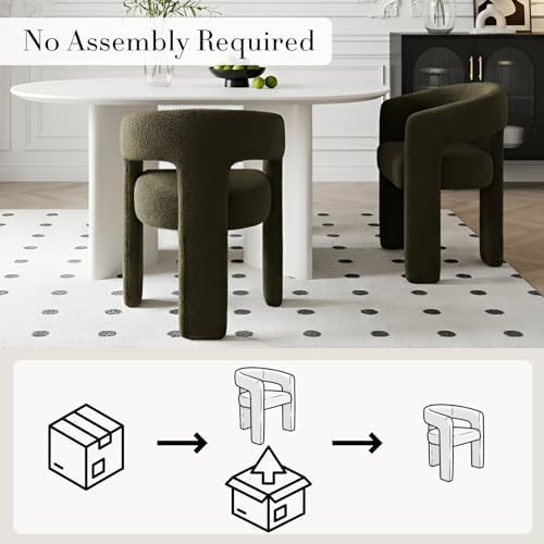 Modern Sherpa Barrel Dining Chair Upholstered Faux Fur Dining Room Chair with...