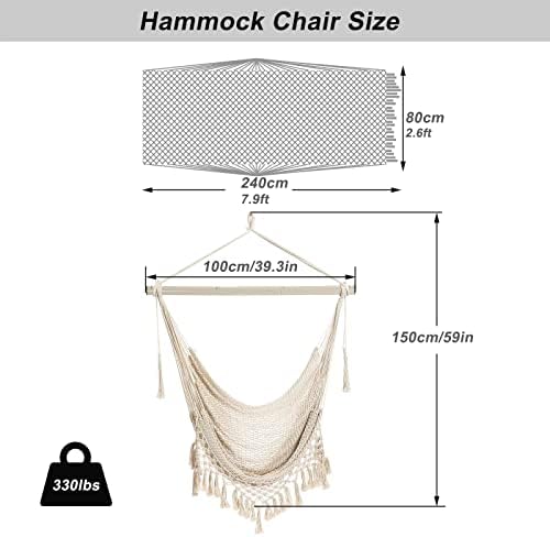 Hammock Chair,Max 330lbs, Large Hanging Chair, Soft Cotton Rope Swing Chair w...