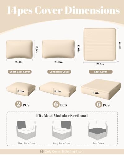 14 Pcs Outdoor Cushion Slipcovers Outdoor Patio Cushion Covers Replacement Wa...