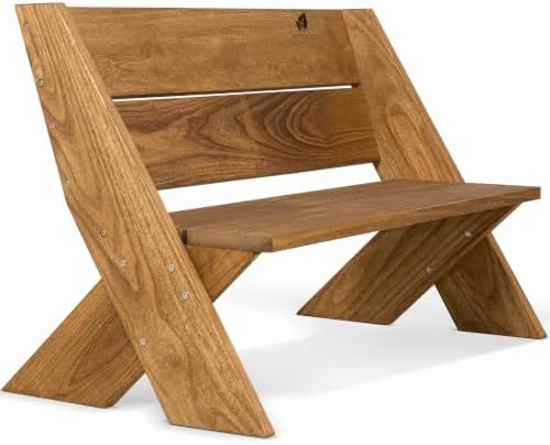 SUNCREAT Outdoor Patio Wooden Bench, Weatherproof Porch Bench, Brown
