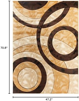 GLORY RUGS Area Rug Modern 4x6 Brown Circles Geometry Soft Hand Carved Contem...
