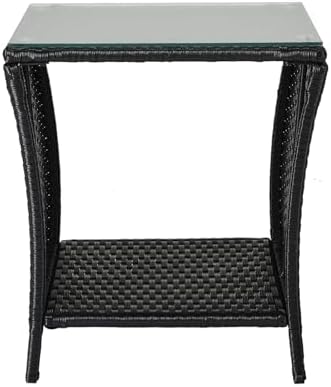 Wicker Rattan Side Table, Outdoor Square Rattan Coffee End Table with Tempere...