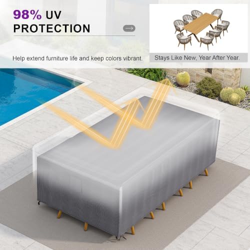PURPLE LEAF Outdoor Dining Set for 8 with Cushions PE Rattan Teak w/Cover