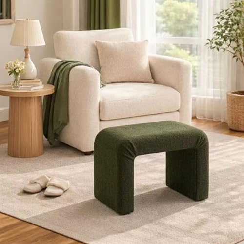Modern Boucle Ottoman Footstool, 24" Arched Upholstered Vanity Stools, S...
