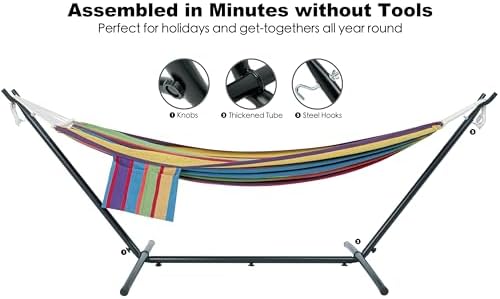 GAFETE Double Hammocks with Stand for Outside, Max 600lbs, (Classic Red)