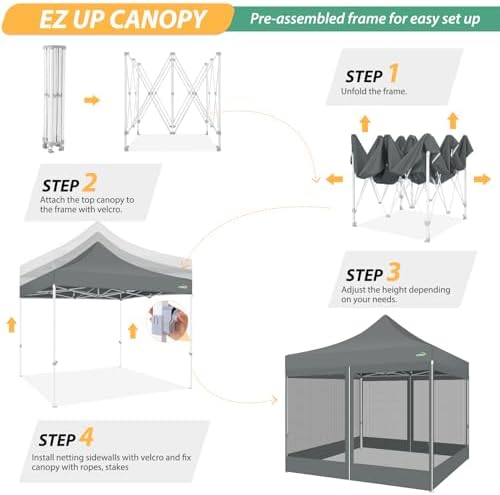 COBIZI 10x10 Heavy Duty Pop Up Canopy Tent with 4 Mosquito Netting Walls