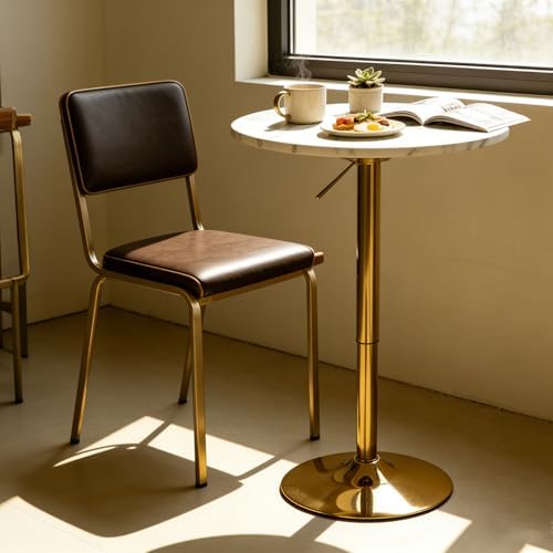 Round Bar Table Gold Metal Base Height Adjustable 27.9"-35.4"