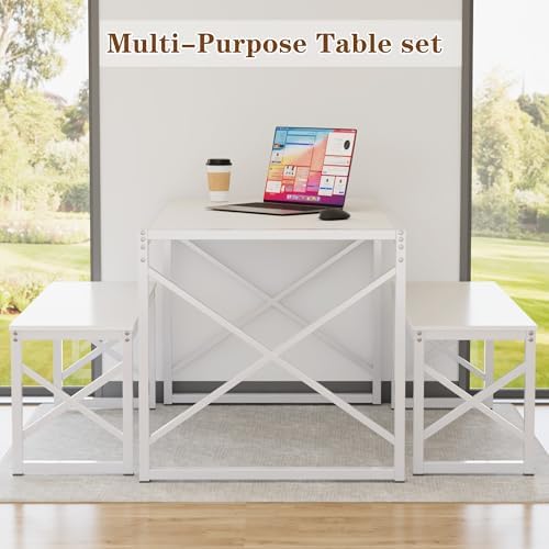 VECELO 55” Kitchen Dining Table Set for 4, Heavy-Duty Steel Frame & Wood-...