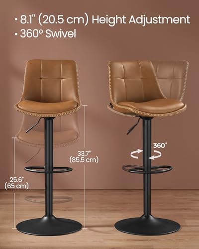 VASAGLE Bar Stools Set of 2, Swivel, Adjustable Height, Quilt