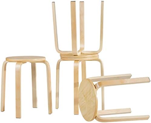 COSTWAY Stackable Bentwood Stools Set of 4, 18in Backless Round Chairs