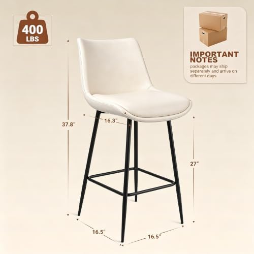 Counter Height Bar Stools Set of 3, FSC Certified Upholstered Faux Leather Ba...