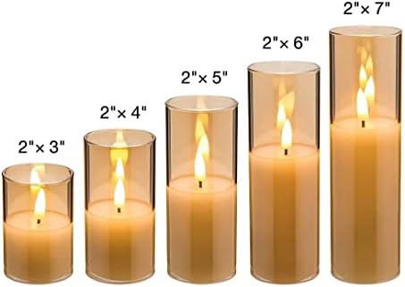 Eywamage Amber Gold Glass Flameless Pillar Candles with Remote Set of 5