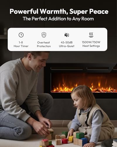 EUHOMY 60 Inch Electric Fireplace Recessed Wall Mounted