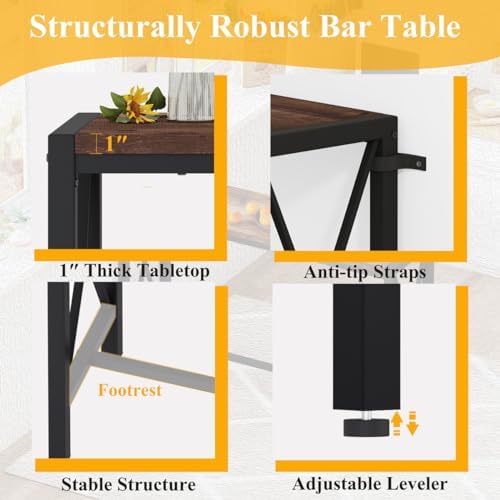 BON AUGURE Bar Table, 55 in Counter Height Pub Tables, Rectangular Tall Behin...