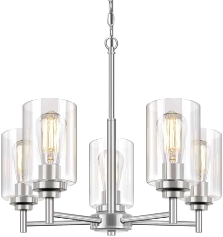 D19.8" Chandelier for Dining Room, 5-Light Light Fixture Brushed Nickel