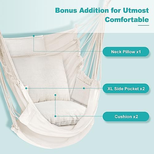 Outerman Hammock Chair, Hanging Chair with 3 Cushions and Foot Rest Support, ...