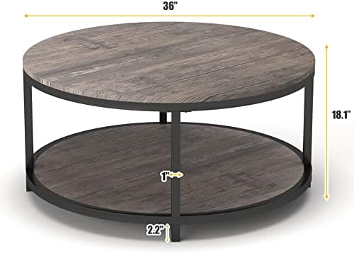 NSdirect Round Coffee Table,36" Coffee Table for Living Room,2-Tier Rust...