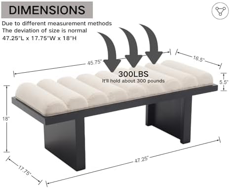 CIMOTA Modern Bedroom Bench, 47 Inch Upholstered End of Bed Bench Padded Entr...