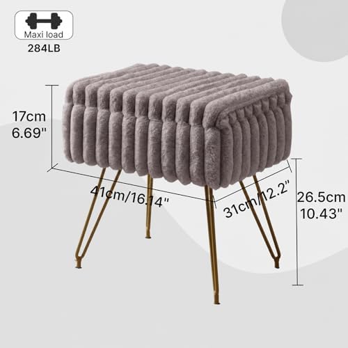 Faux Fur Storage Ottoman, Modern Soft Footstool, Storage Bench with Metal Leg...