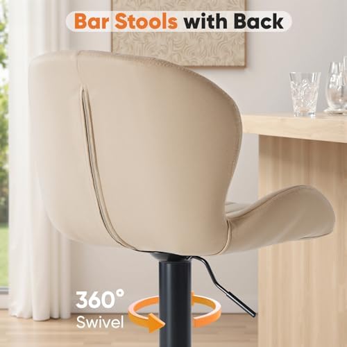 Sweetcrispy Bar Stools Set of 4, Swivel Adjustable Height Fabric Bar Chair