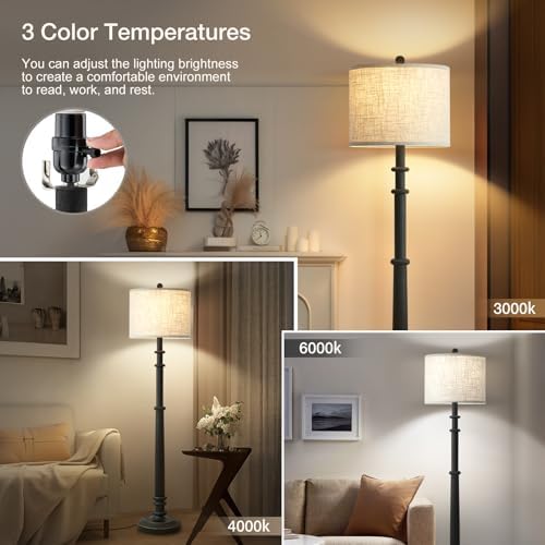 EJIAXIN Floor Lamps for Living Room - 60" Farmhouse Floor Lamp with Adju...