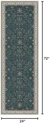 Hazo Haus Dark Green 2x6 Kitchen Rug - Modern Vintage Boho Eclectic Floral wi...
