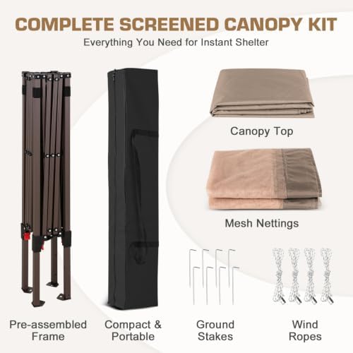 EAGLE PEAK 10x10 Slant Leg Easy Setup Pop Up Canopy Tent with Mosquito Nettin...