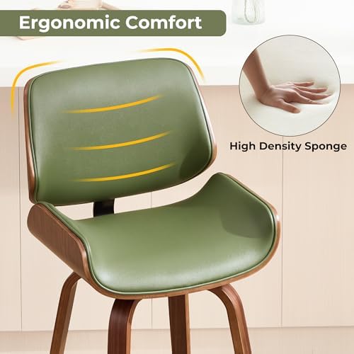 Swivel Bar Stools Set of 2,24" Upholstered Faux Leather Barstools,Mid Ce...