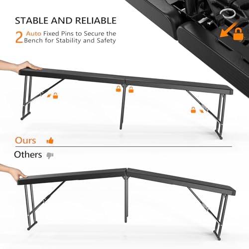 VINGLI 6 feet Plastic Folding Bench,Portable in/Outdoor Picnic Party Camping ...