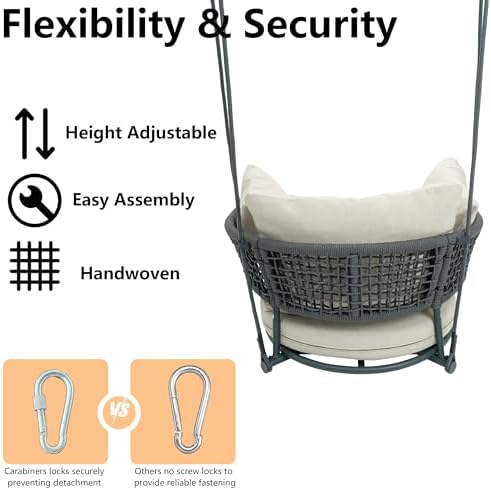 Swing Chair Outdoor, Single Hanging Porch Swing, Ceiling Hanging Chair for Be...