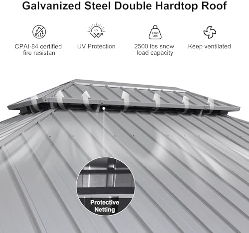 PURPLE LEAF Outdoor Gazebo 11' x 15' Hardtop Gazebo, Hidden Drainage ...