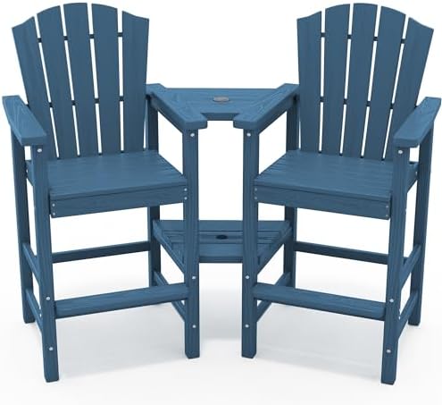KINGYES Tall Adirondack Chair Set of 2 with Double Connecting Trays, Blue