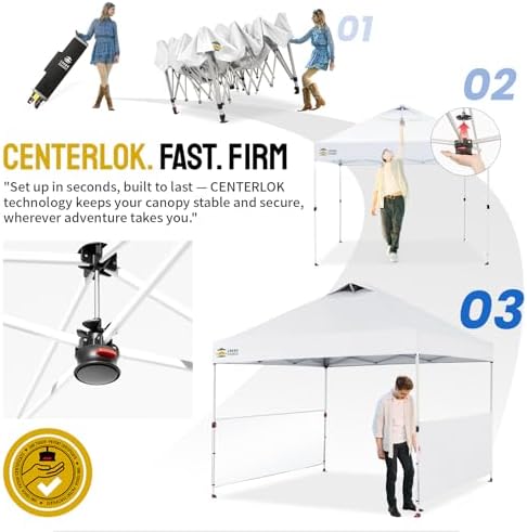 CROWN SHADES 10x10 Pop up Canopy Tent with 2 Half Sidewalls, Grid White