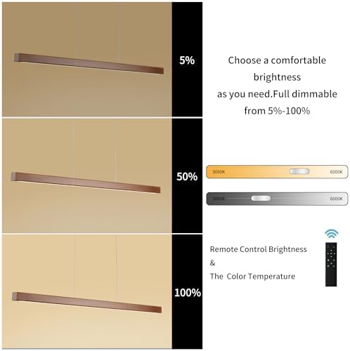 31 Inch Wood Linear Pendant Light Dimmable LED Kitchen Island Lighting with R...