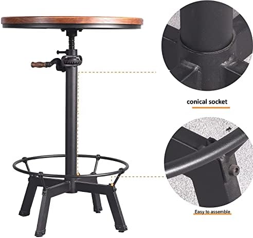 LOKKHAN 33.5-39.4 Inch Tall Industrial Bar Table-Adjustable Bar Height Bistro...