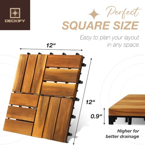 9-Piece Acacia Wood Interlocking Deck Tiles, Golden Teak Crossed