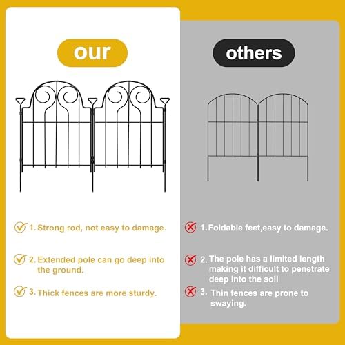 Decorative Garden Fence 17in x 10ft,10 Panels,Metal Halloween Fence Black