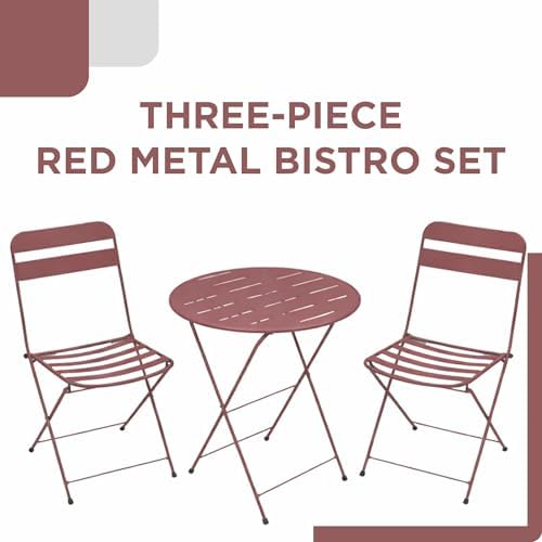 Alpine Corporation VTFAM168A-RD 3-Piece Red Metal Folding Bistro Set – 20&quo...