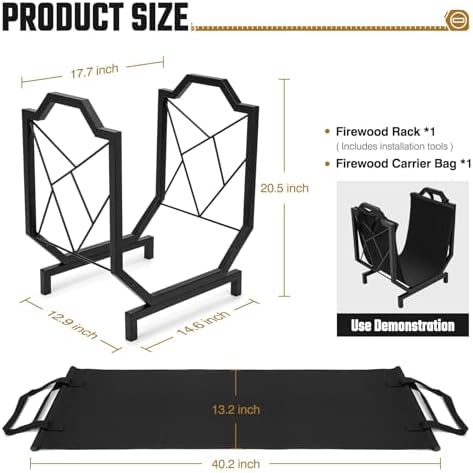 HIHADUUM Firewood Rack Outdoor Indoor - Firewood Holder with Canvas Log Carri...