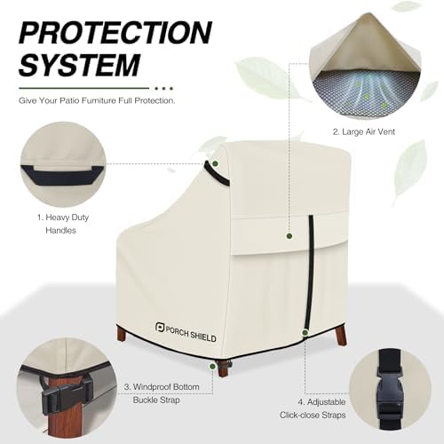 Porch Shield Waterproof Patio Chair Cover 2 Pack 34W x 37D x 36H in, Beige
