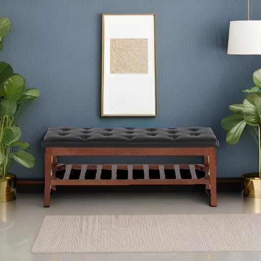 Shoe Bench Entryway Bench Upholstered Ottoman Faux Leather Black