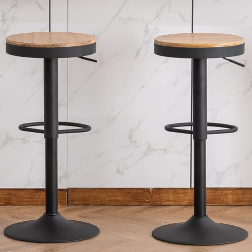 Kidol & Shellder Black Bar Stools Set of 2 Adjustable Swivel Backless Bar...